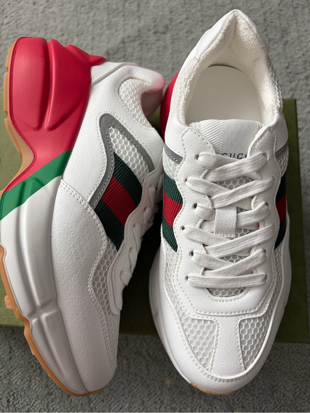 Gucci Lavaredo White Sneakers with Red & Green Web Stripe